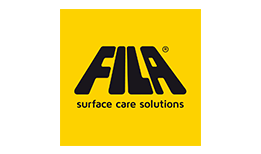 El logotipo de Fila Surface Care Solutions es amarillo y negro.