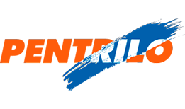 Un logotipo para Pentrillo con un trazo de pincel azul.