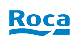 Un logotipo de Roca azul sobre un fondo blanco.