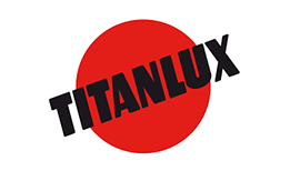 Un círculo rojo con la palabra titanlux en él.