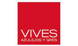 A red and white logo for vives azulejos y gres