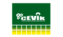 Un logotipo de Cevik verde y amarillo sobre un fondo blanco.