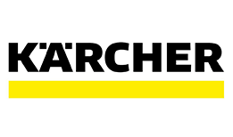 El logotipo de Karcher es amarillo y negro con una franja amarilla.