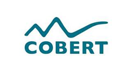 Un logotipo para una empresa llamada Cobert con una montaña en el fondo.