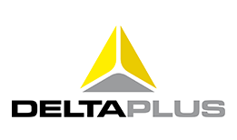 Un logotipo de Delta Plus sobre un fondo blanco.