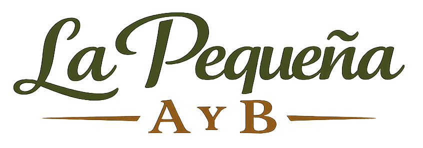Logotipo con la inscripción “La Pequeña A y B” en letra cursiva marrón y texto con serifa sobre fondo claro.