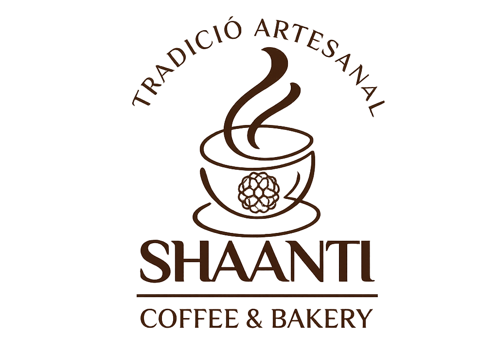 Logotipo de Shaanti Coffee & Bakery con taza humeante y texto “Tradició Artesanal”