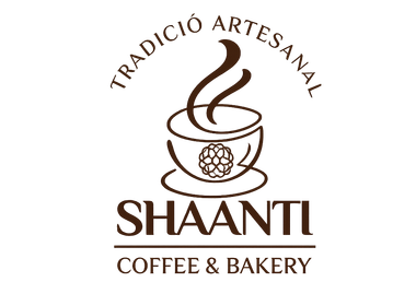 Logotipo de Shaanti Coffee & Bakery con taza humeante y texto &ldquo;Tradici&oacute; Artesanal&rdquo;