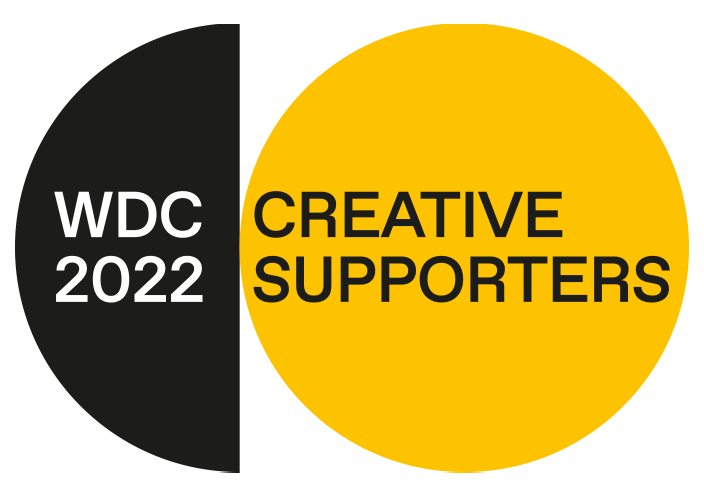 Un logotipo negro y amarillo para los patrocinadores creativos de WDC 2022