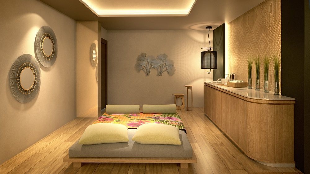 Impresión artística de un dormitorio con una cama y una cómoda.