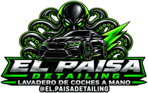 Logotipo verde y negro de un coche negro con un pulpo, con el texto &laquo;EL PAISA DETAILING&raquo; y &laquo;Lavadero de Coches a Mano&raquo;