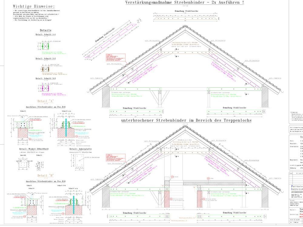 Eine Zeichnung eines Daches mit vielen Details darauf