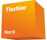 Ein orangefarbener Würfel mit der Aufschrift „Tischler Nord“