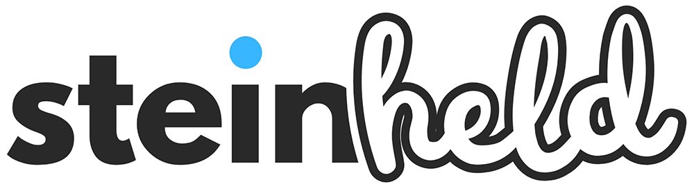 Steinheld-Logo in schwarzer Kleinbuchstabenschrift mit blauem Punktakzent