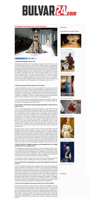 Page web Bulvar24.com : un défilé de mode à gauche et divers articles illustrés à droite.