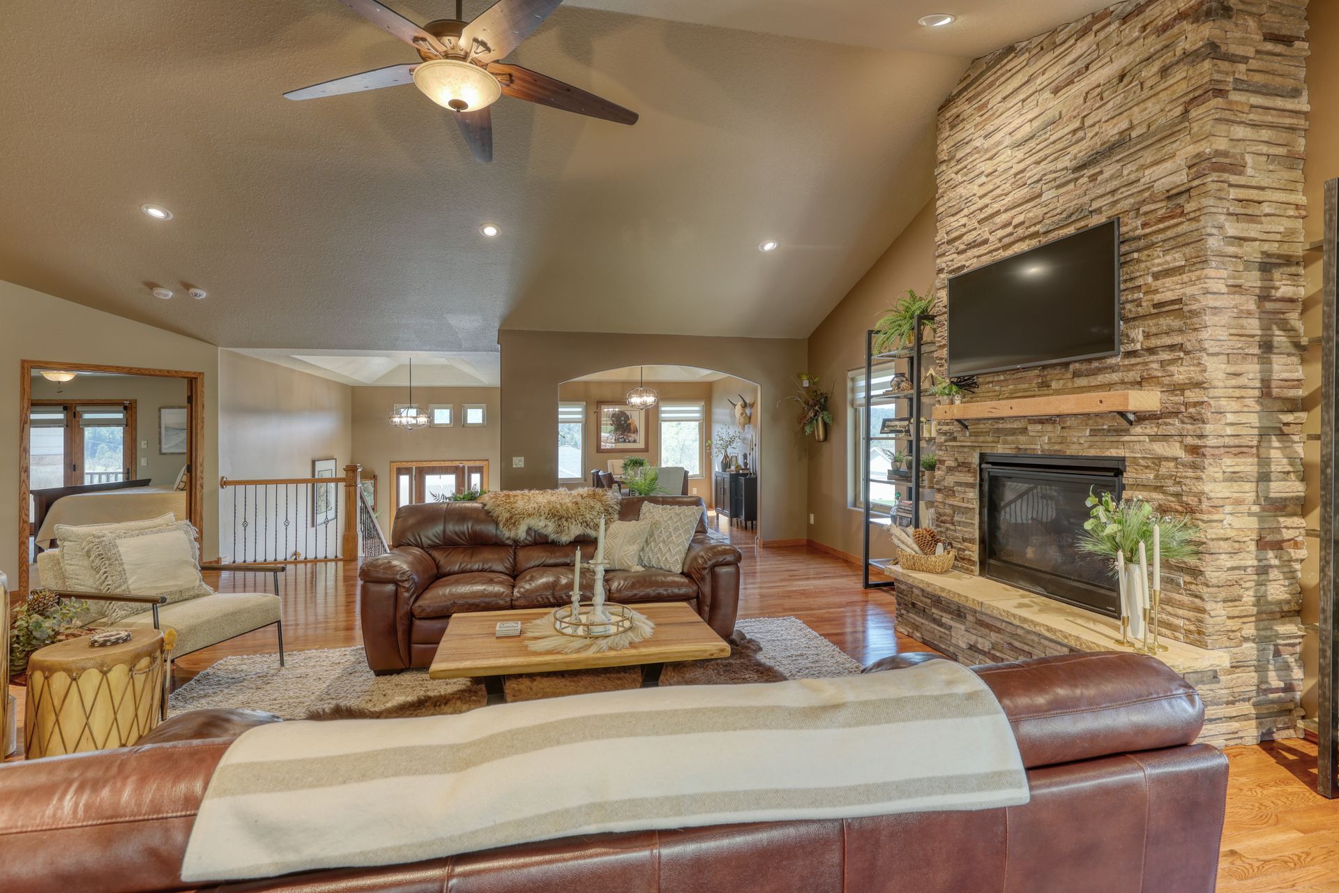 Beautiful living room interiors with natural wood and stone accents in Rapid City SD