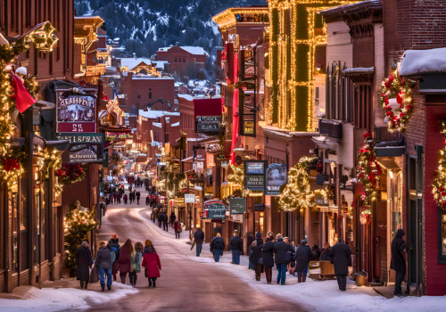 Festive holiday decorations and lights in Deadwood SD