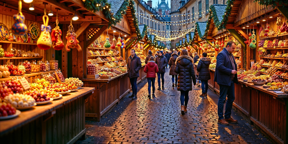 Mother and child enjoying the Christmas tree and lights for the holiday season