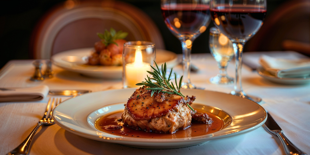 Local eateries in Deadwood with showing delicious pasta with white wine 