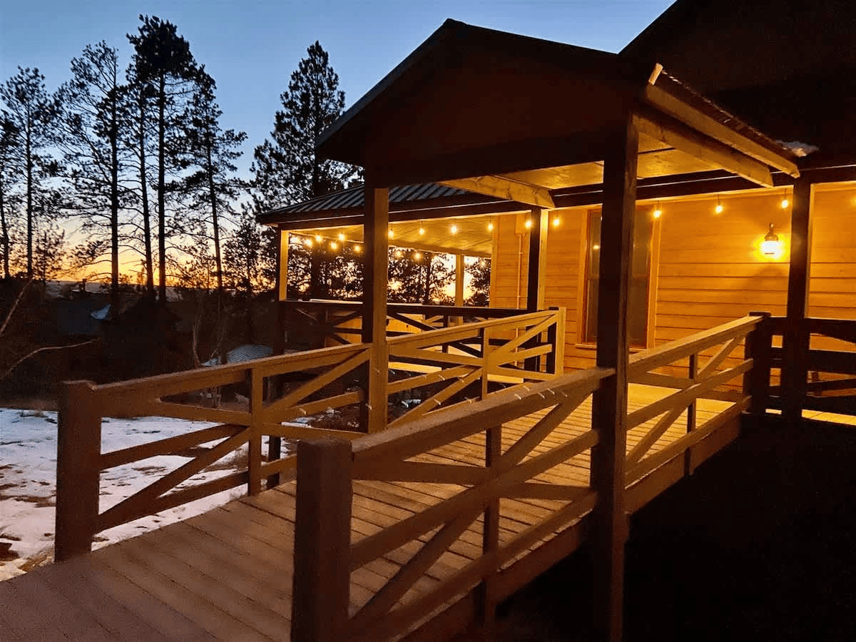 Evening views of High Ridge Trail Lodge overlooking the Black Hills National Forest