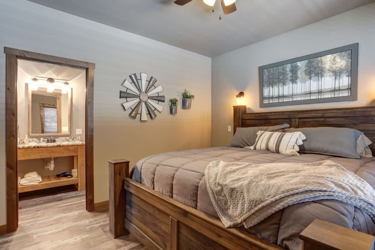 Welcoming bedroom with soft bedding at Moose Creek Retreat