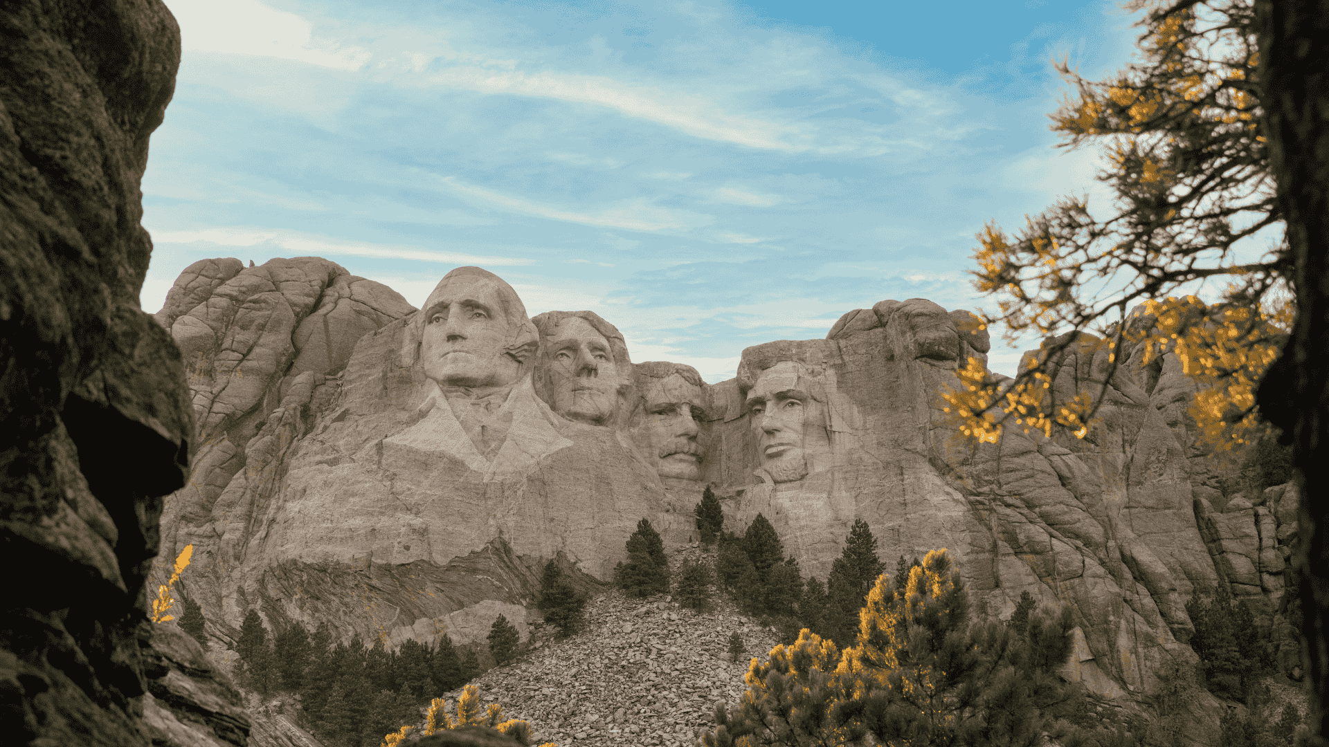 Mount Rushmore of the Black Hills in SD on a clear summer evening