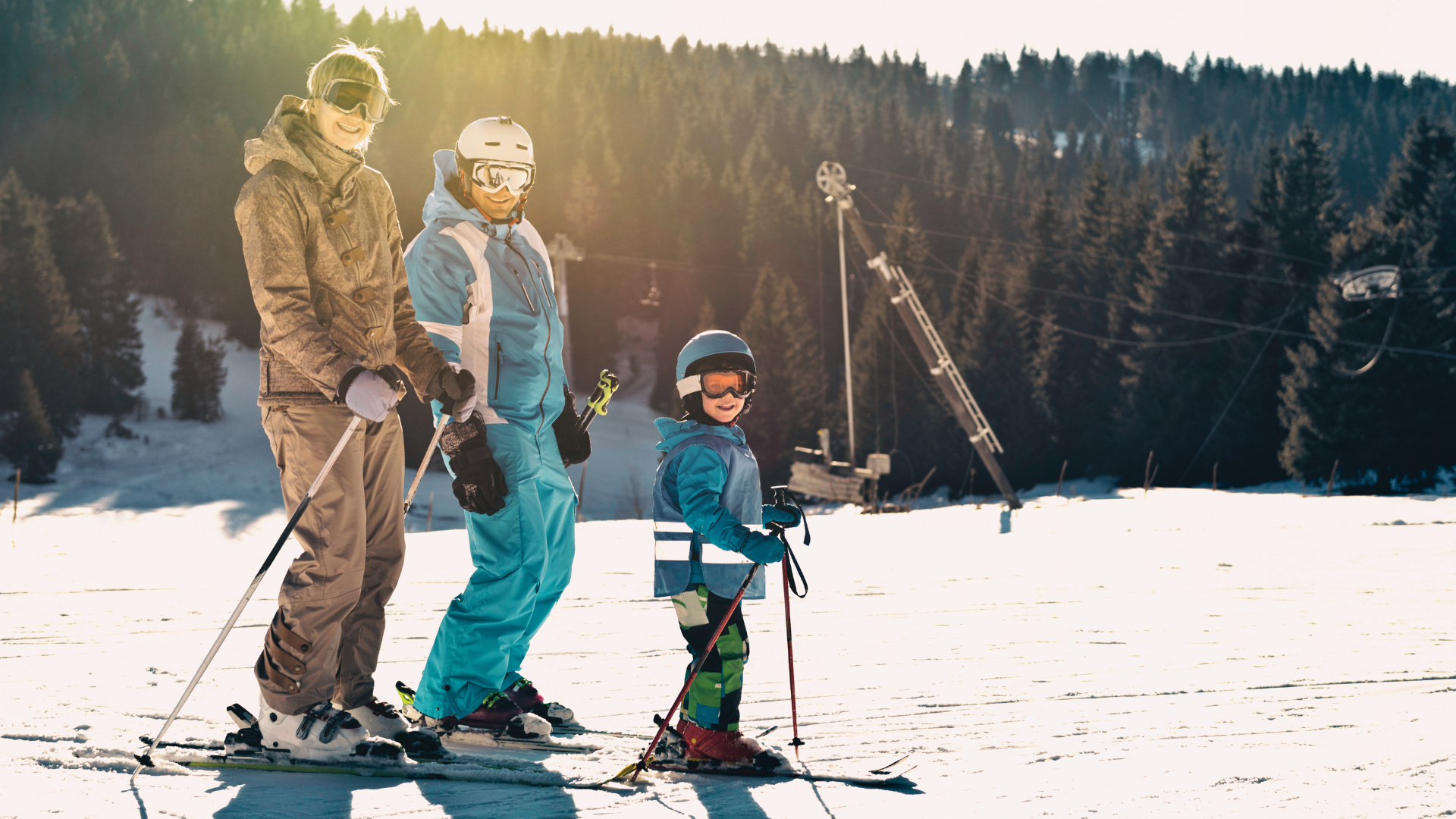 Family preparing to go skiing on a sunny day in the Black Hills