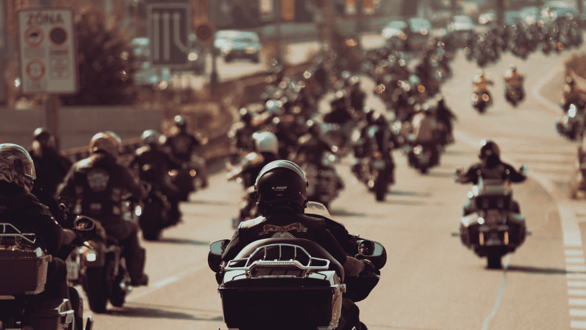 Sturgis Rally with large groups of people on motorcycles in Sturgis SD