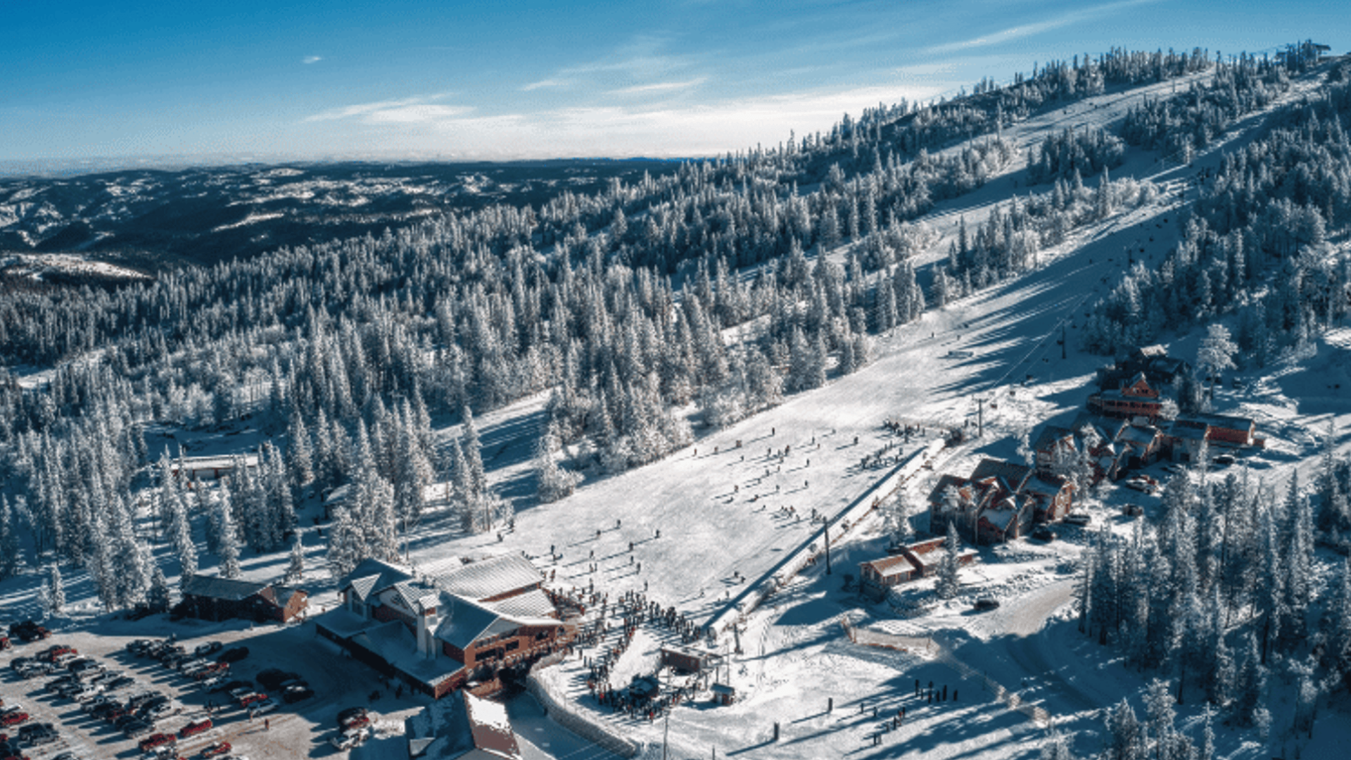Overhead view of Terry Peak Ski Resort on a snowy day in the Black Hills of South Dakota
