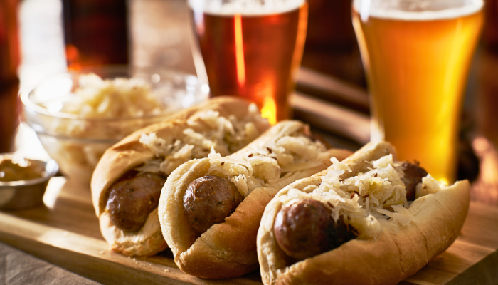 Brauts with sauerkraut and beer for fall meals