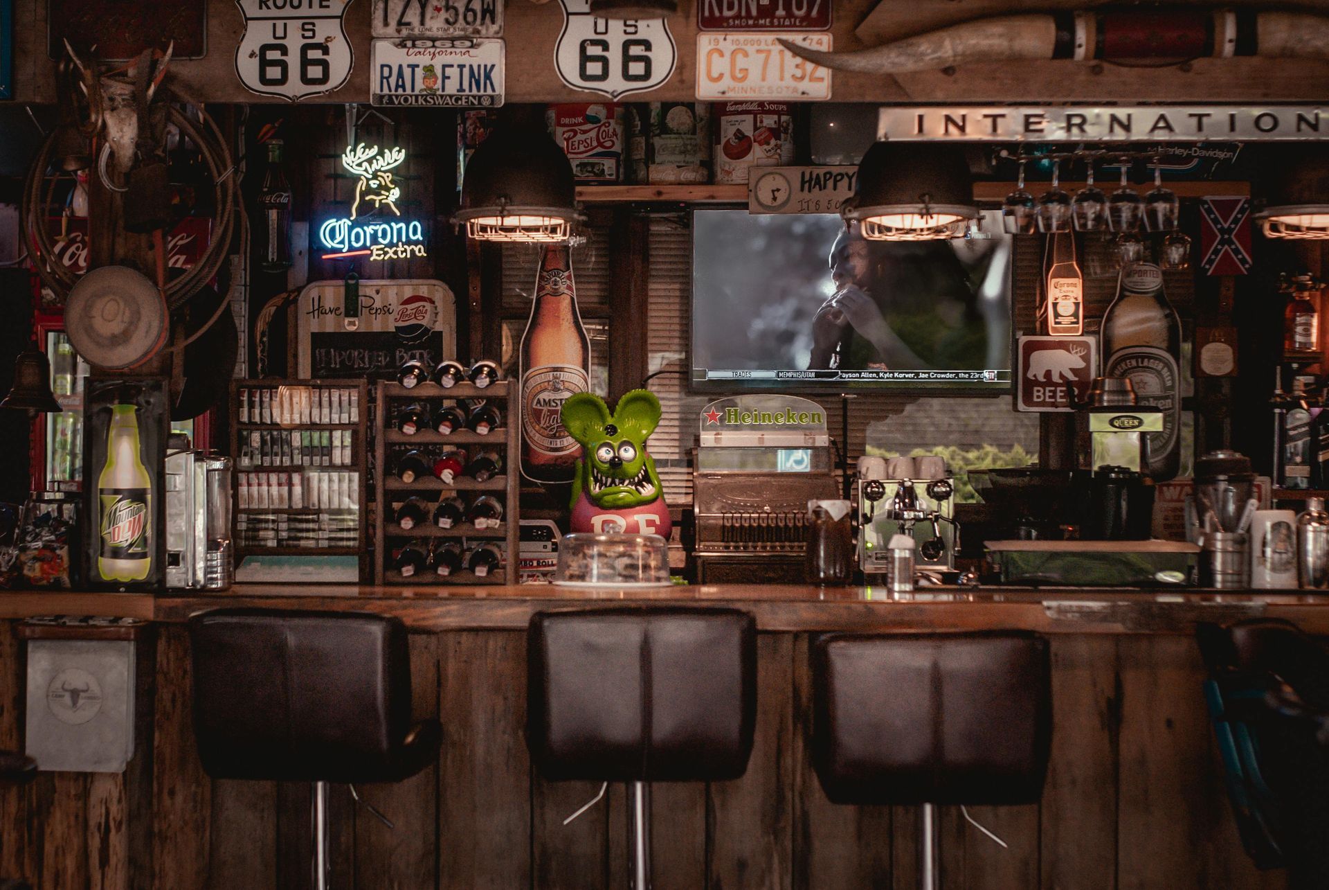 Western saloon with plenty of adult beverages in sight