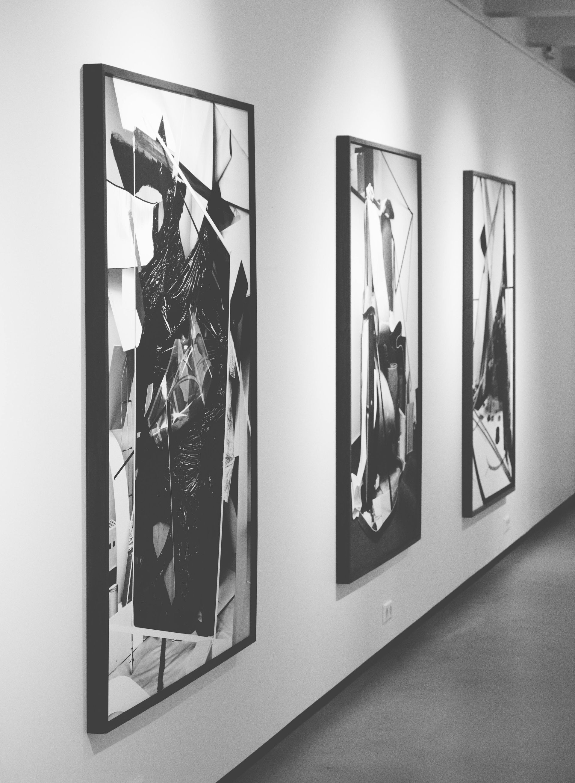 Black and white art gallery viewing area
