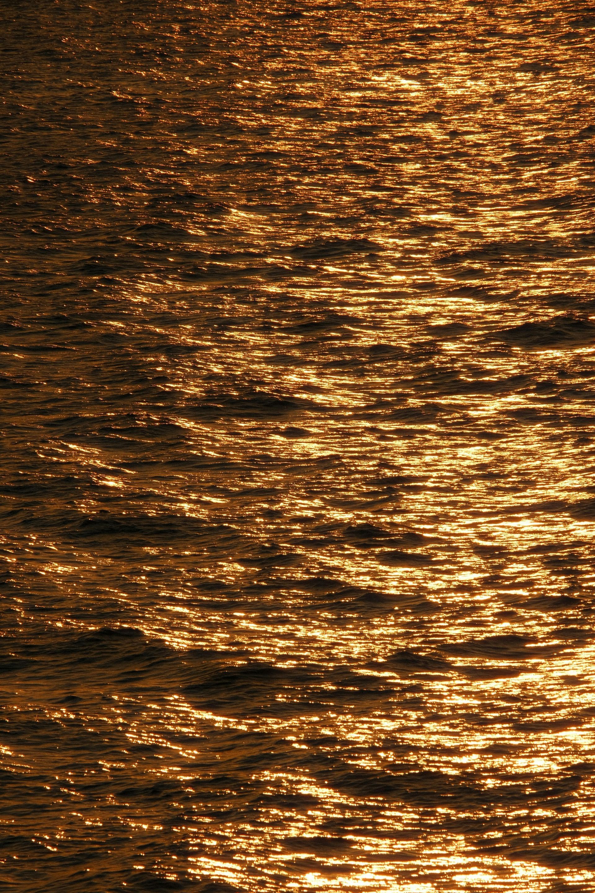 Lake water with a golden hue as the summer sun sets on the horizon