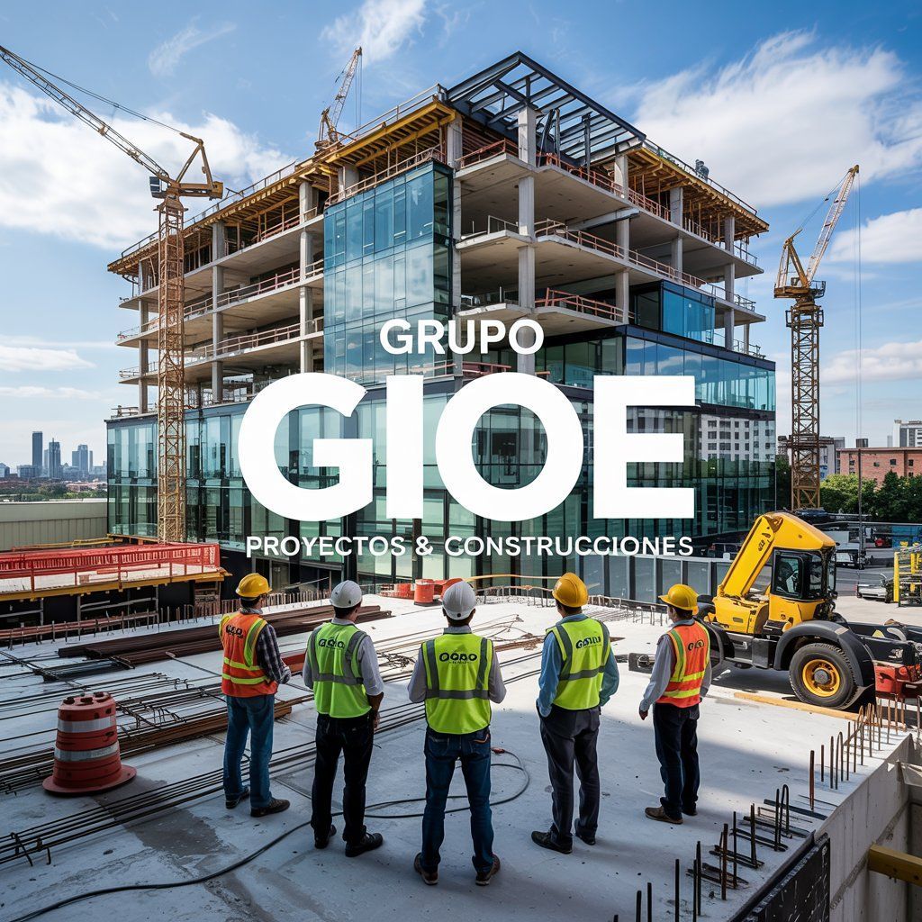Un grupo de trabajadores de la construcción está parado frente a un edificio en construcción.