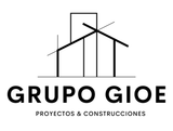 Un logotipo en blanco y negro para una empresa de construcción llamada grupo gioe.