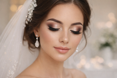 En un salón de belleza, un estilista utiliza tijeras de entresacar y un peine para recortar el cabello castaño con mechas.