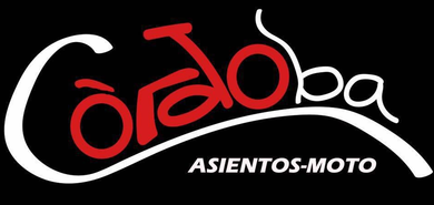 Logotipo de Córdoba Asientos-Moto, con texto estilizado en rojo y blanco sobre fondo negro.