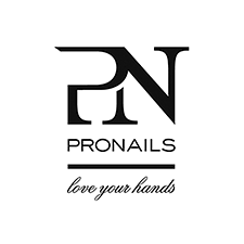 Un logotipo en blanco y negro para pronails ama tus manos.
