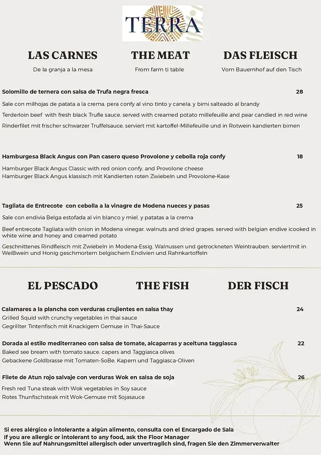 Un menú para un restaurante con mucha comida.