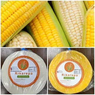 Un collage de imágenes de mazorcas de maíz y tortillas de rikarepa.