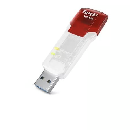 ein fritz ! wlan-Stick mit einem roten Deckel auf weißem Hintergrund .