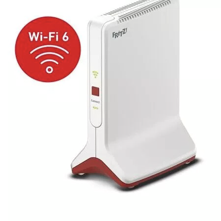 ein fritz ! wi-fi 6 steht auf einem weißen Tisch .