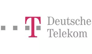 das deutsche telekom-logo ist rosa und grau auf weißem hintergrund .