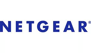 das Logo für netgear ist blau und weiß auf weißem Hintergrund .