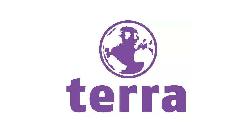 ein lila Terra-Logo auf weißem Hintergrund