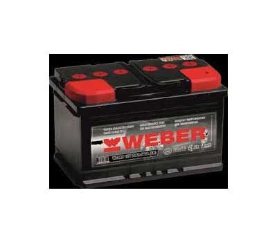 Bateria Weber preta para carro com tampa vermelha.