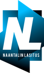 Naantalin Lasituksen logo, jossa tyylitellyt valkoiset N ja L sinisellä ja mustalla taustalla