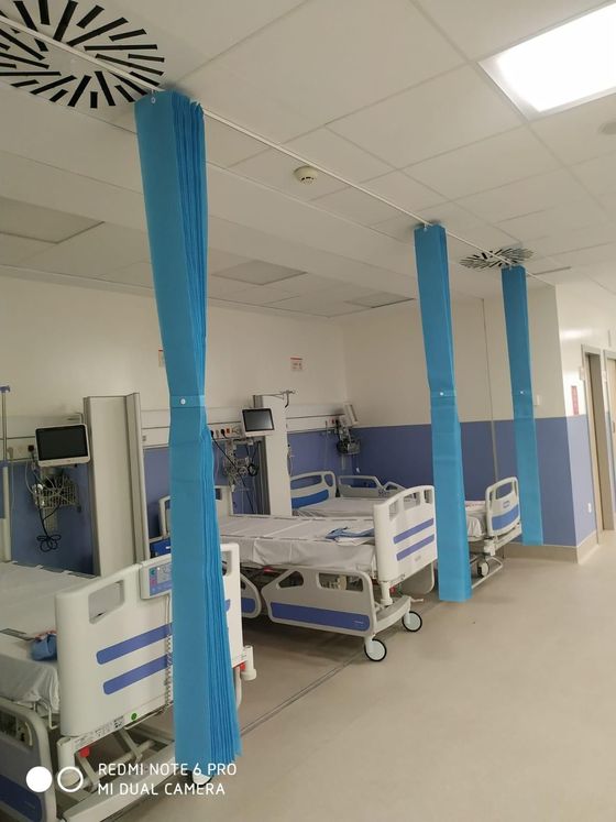 Luminoso salón con sofá gris, planta alta y cortinas transparentes sobre grandes ventanales.