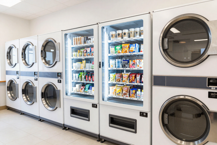 Máquinas vending con café y snacks en la tienda 24 h