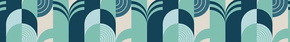 Motif de papier peint graphique art déco, aux formes géométriques de tons bleus et verts, style moderne et élégant.